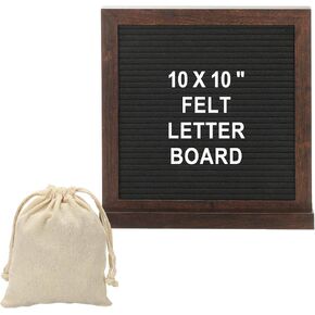 PATIKIL Felt Letter Board, 10x10Inches Brown Black Wooden Double Sides Changeable Message Board with Storage Bag Stand for Kitchen Menu Farmhouse Decor Notes, White Bronze Letter