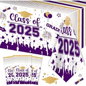فئة زخارف التخرج من 2025 مفرش المائدة - 3 أجهزة كمبيوتر تلميمية تهانينا القماش ، تغطية جدول التخرج لزخارف حفل التخرج 2025 وإمدادات الحفلات ، 54 "× 108" (المارون والأسود)