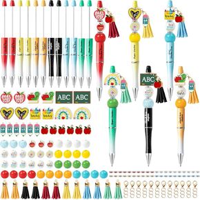 CNhoqc 178pcs Teacher Appreciation Theme Beadable Ballpoint Pen, Set of Plastic Beadable Pens, Colorful Wood Beads, Crystal Spacer Beads, Resealable Foil Pouch Bag, Ballpoint Pen for Teachers Gift in Kuwait