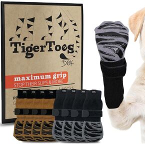 Dok Tigertoes Premium Non -Slip Dog Socks for Hardwood Floor Color Bundle (Size XS) - قبضة ذات سميك خارجية تعمل حتى عندما تكون ملتوية - تمنع اللعق ، والانزلاق ، وكبير لحماية مخلب الكلاب