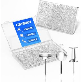 350Pcs Clear Push Pins, 3 Styles Thumb Tacks Set for Bulletin Board, Cork Board and Wall Maps Pictures Displays, Plastic Head Pushpins Count in Reusable Box for Office Home Supplies