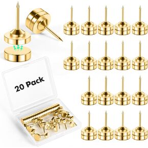 20 Sets of Magnetic Push Pins, Magnetic Thumb Tacks, Cute Flat Push Pin, Gold Push Pins for Bulletin Board, Magnetic Pins for Wall, Flat Thumb Tacks for Cork Board