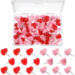 100pcs دبابيس دفع ، 0.47 بوصة من pushpins البلاستيك دبابيس الدفع الوردي والأحمر على شكل قلب لطيف thumb tooms