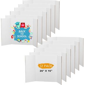 6 Pack Medium Trifold Poster Board, 26" x 16" White Corrugated Cardboard Tri Fold Poster Boards for Presentation, School Projects, Science Fair, Photo Display Exhibitions Event