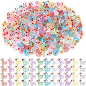 200pcs Mini Glitter Ducks 12 Colors Tiny Small Little Resin Duck to Hide Animal Figures for Dollhouse Micro Garden Landscape Decoration Craft Party Favors Toys