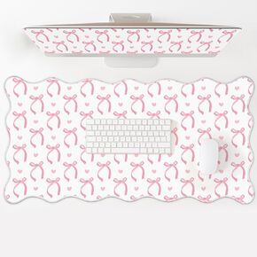 Coquette Bow Desk Mat Pink Bow Pad Scalloped Desk for لوحة مفاتيح Mouse كبيرة اللطيف غير القابل للانزلاق حصيرة الكمبيوتر 31.5 "× 15.7" (لطيف)