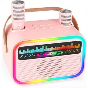 Tnvee Mini Karaoke Machine للأطفال مع 2 ميكروفونات لاسلكية ، مكبر صوت بلوتوث المحمولة مع موجه صوتي وتخزين ، كابل 3 في 1 ، أضواء الحفلات ، هدايا أعياد الميلاد للأطفال والبالغين الفتيان.