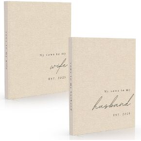 Wedding Vow Books His and Hers - 2 Pack Personalized 2025 Year His & Hers Book - Linen Hardcover Bride and Groom Notebook for Ceremony Vows - Bookmark & Lined Pages - Renewal & Wedding Must Haves