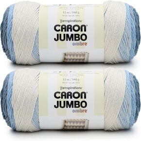 Caron Car Jumbo Ombre White Water Yarn - 2 حزمة من 340 جم/12 أوقية - 100 ٪ من الأكريليك - #4 الصوفي (المتوسط) - 595 ياردة - الحياكة/الكروشيه