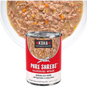 Koha Pure Shreds Dog Variety Pack ، عالي البروتين الكلب الرطب ، 5 نكهات - لحوم البقر ، والدجاج والدجاج والدجاج ولحم البقر للكلاب - علب 12.5 أوقية ، حزمة 6