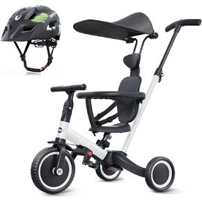 newyoo Toddler Tricycle with Helmet, Toddler Bike, Tricycles for 1-3 Year Olds, Kids Bike Helmet for 1-5 Year Olds, White