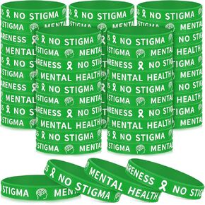 Leyndo Mental Health Awareness Silicone Bracelet Green Rubber Silicone Wristbands Bulk Unisex Motivational Mental Health Bracelet Gift for Women Men Teen Public Charity Events Supplies