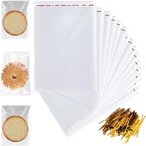 8" x 10" Resealable Cellophane Bags 300 pcs Self Sealing Clear Bags for Packaging Self-adhesive Cello Bags for Jewelry, Cards, Photos, Envelopes, Gifts, Bakery, Candies and Cookies, 300 ct in Bulk