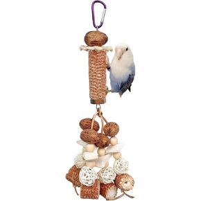 Bird Toys for Large Bird,Natural Chewing Toys,Cuttlefish Bone Corncob Nut Rattan Ball Hanging Chew Toys for Parakeet,Lovebirds,Finch,Cockatiel
