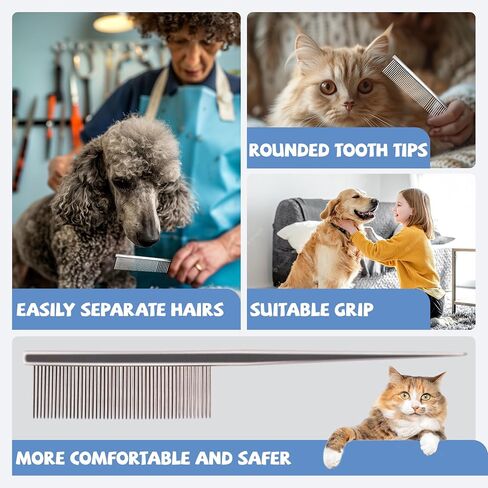 Grooming Pet Comb Rat Tail Dematting Cat and Dog Comb，Rounded Ends Design for Safe Tangle Removal, Hairstyling, Massage，Loose Hair Removal，Prevent Irritation，Fluffing Paws,Face,Tail,Remove Tear Stain in Kuwait