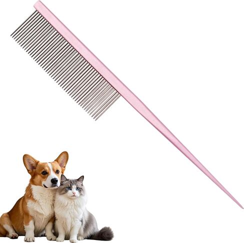 Grooming Pet Comb Rat Tail Dematting Cat and Dog Comb，Rounded Ends Design for Safe Tangle Removal, Hairstyling, Massage，Loose Hair Removal，Prevent Irritation，Fluffing Paws,Face,Tail,Remove Tear Stain in Kuwait