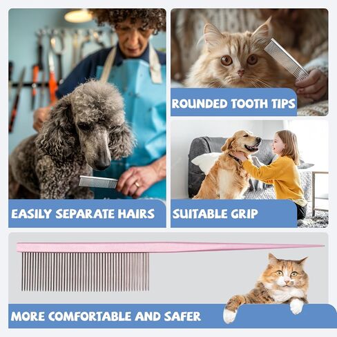 Grooming Pet Comb Rat Tail Dematting Cat and Dog Comb，Rounded Ends Design for Safe Tangle Removal, Hairstyling, Massage，Loose Hair Removal，Prevent Irritation，Fluffing Paws,Face,Tail,Remove Tear Stain in Kuwait