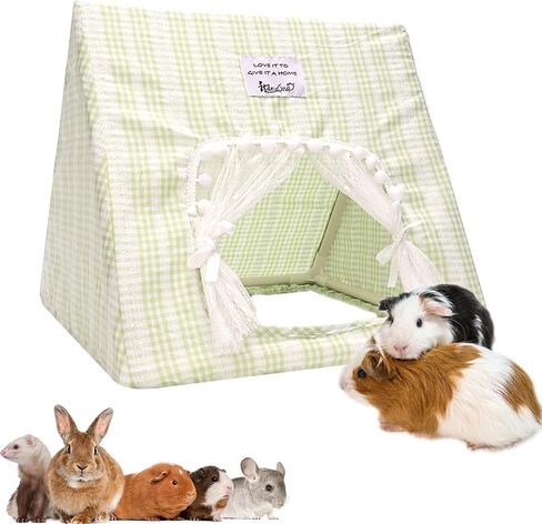 Guinea Pig Hideout Large with Curtain, Bunny Hideout, Machine Washable Guinea Pig Hide Tent Houses & Habitats, Small Animal Hideout for Pet Rabbit, Ferret, Rat, Chinchilla, Squirrel (Grid, Large) in Kuwait