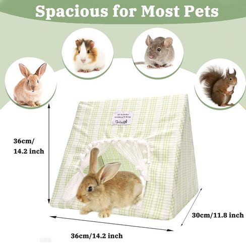 Guinea Pig Hideout Large with Curtain, Bunny Hideout, Machine Washable Guinea Pig Hide Tent Houses & Habitats, Small Animal Hideout for Pet Rabbit, Ferret, Rat, Chinchilla, Squirrel (Grid, Large) in Kuwait