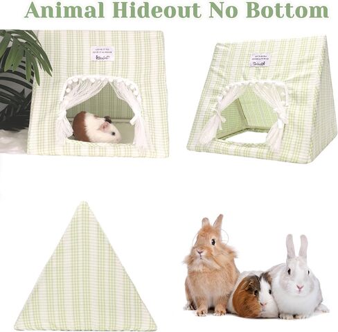 Guinea Pig Hideout Large with Curtain, Bunny Hideout, Machine Washable Guinea Pig Hide Tent Houses & Habitats, Small Animal Hideout for Pet Rabbit, Ferret, Rat, Chinchilla, Squirrel (Grid, Large) in Kuwait