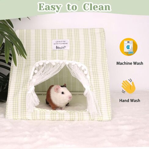 Guinea Pig Hideout Large with Curtain, Bunny Hideout, Machine Washable Guinea Pig Hide Tent Houses & Habitats, Small Animal Hideout for Pet Rabbit, Ferret, Rat, Chinchilla, Squirrel (Grid, Large) in Kuwait