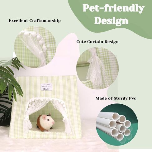 Guinea Pig Hideout Large with Curtain, Bunny Hideout, Machine Washable Guinea Pig Hide Tent Houses & Habitats, Small Animal Hideout for Pet Rabbit, Ferret, Rat, Chinchilla, Squirrel (Grid, Large) in Kuwait