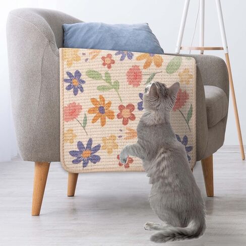 SCRATCHABLE Sisal Cat Scratcher, [+ Catnip Fish Toy], Wall Scratcher, Couch Protector, Scratching Mat- 24 X 15.8 With 12 Adhesive Velcro Stripes (Floral) in Kuwait