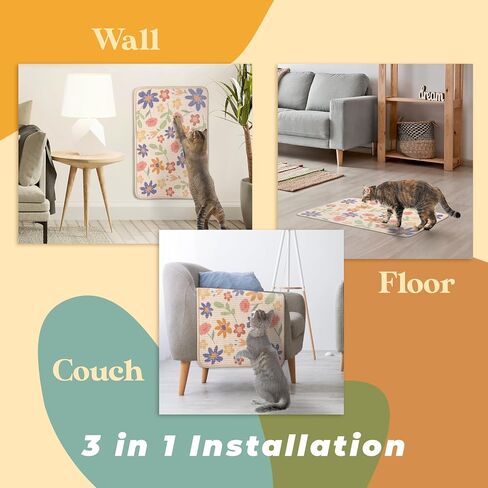 SCRATCHABLE Sisal Cat Scratcher, [+ Catnip Fish Toy], Wall Scratcher, Couch Protector, Scratching Mat- 24 X 15.8 With 12 Adhesive Velcro Stripes (Floral) in Kuwait