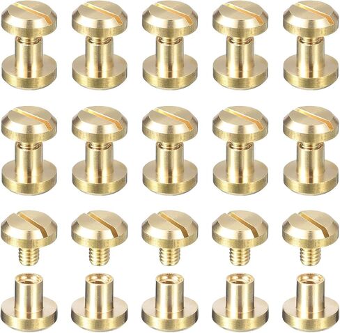 uxcell 20Pack Brass Chicago Screws, 5x10mm Concave Screw Back Binding Post Nail Stud Rivets for DIY Leather Craft Belt Strap, Gold Tone in Kuwait