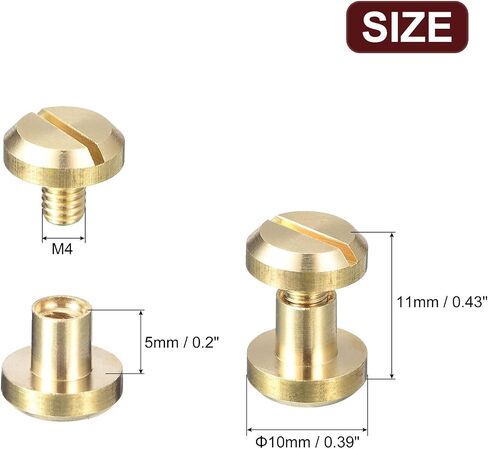 uxcell 20Pack Brass Chicago Screws, 5x10mm Concave Screw Back Binding Post Nail Stud Rivets for DIY Leather Craft Belt Strap, Gold Tone in Kuwait