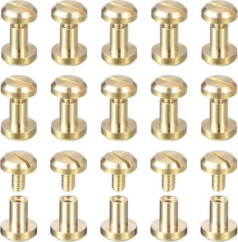 uxcell 20Pack Brass Chicago Screws, 5x10mm Concave Screw Back Binding Post Nail Stud Rivets for DIY Leather Craft Belt Strap, Gold Tone in Kuwait