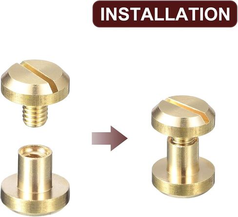 uxcell 20Pack Brass Chicago Screws, 5x10mm Concave Screw Back Binding Post Nail Stud Rivets for DIY Leather Craft Belt Strap, Gold Tone in Kuwait