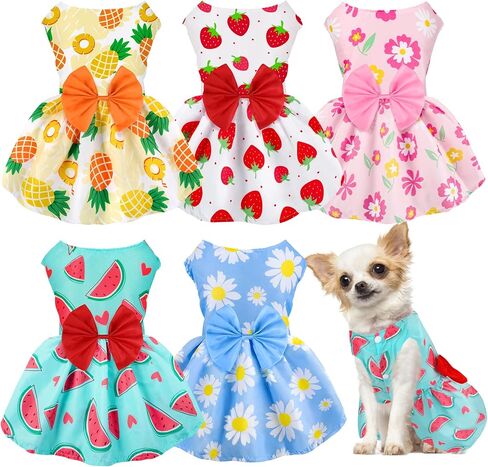 5 Pack Girl Dog Clothes Floral Summer Puppy Princess Bowknot Dog Dresses for Small Dogs Girl Clothes Cute Outfits for Boys Girls Pets Cats Dogs (X-Small, Floral Summer) in Saudi Arabia