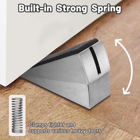 Door Stoppers for Bottom of Door, Adjustable Large Spring Heavy Duty Door Stopper, Tall up to 3" Stainless Steel & Rubber Door Stop Wedge Suits Any Heavy Doors (1, Silver) in Kuwait