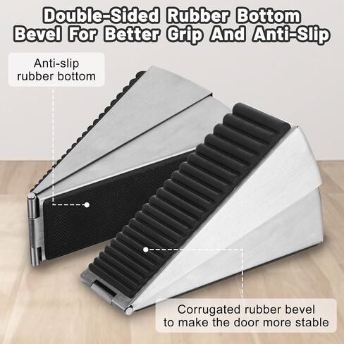 Door Stoppers for Bottom of Door, Adjustable Large Spring Heavy Duty Door Stopper, Tall up to 3" Stainless Steel & Rubber Door Stop Wedge Suits Any Heavy Doors (1, Silver) in Kuwait