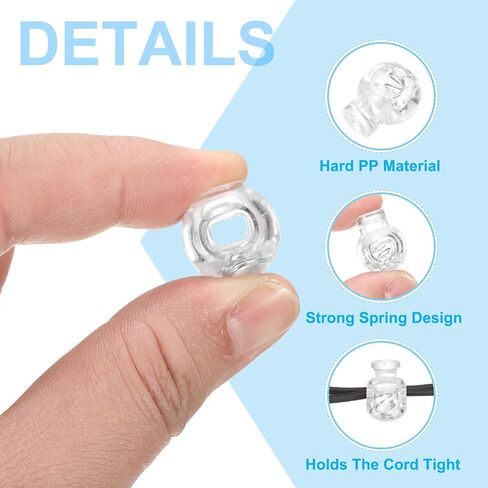 PATIKIL Plastic Cord Lock, 50 Pack Single Hole Toggle Stopper Round Ball Shaped Adjustable Cord Stops Fastener for Paracord, Camping, Hiking, Shoelace Replacement, White in Saudi Arabia