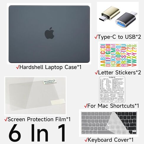 COATIT Case for MacBook Air 13 inch 2025 2024 2023 2022 M4 A3240 M3 M2 A3113 A2681,for Mac Air 13.6" Laptop Hard Shell Case + Keyboard Cover + Screen Protector + Stickers + Type-C Adapter,Matte Black in Kuwait