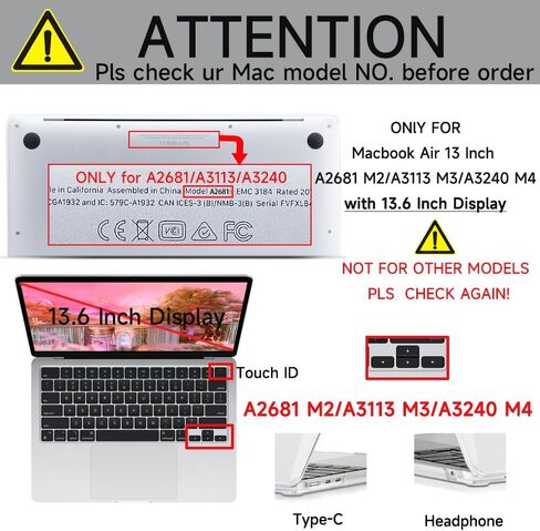 COATIT Case for MacBook Air 13 inch 2025 2024 2023 2022 M4 A3240 M3 M2 A3113 A2681,for Mac Air 13.6" Laptop Hard Shell Case + Keyboard Cover + Screen Protector + Stickers + Type-C Adapter,Matte Black in Kuwait