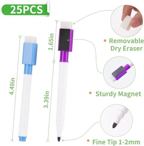 25 Pcs Colorful Magnetic Dry Erase Markers with Eraser Cap, White Board Mini Dry erase Markers Bulk, Fine Point Tip Student White Board Markers for Teachers Office School Supplies in Saudi Arabia