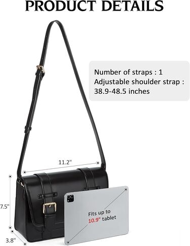 Ecosusi Women's Pu Leather Crossbody Messenger Bag Vintage Satchel Work College Counction Counter Counter Baged مع حزام قابل للتعديل in Kuwait