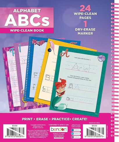 Disney Princess Writing and Drawing 24 Page Wipe Clean Educational Workbook with Dry Erase Marker Early Learning Learn to Write & Draw in Saudi Arabia