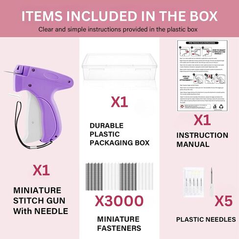 Premium Fine Stitch Gun for Clothes, Tagging Gun – Includes 6 Heavy-Duty Needles, 3000 Fasteners & Case – Clothing Tag Gun for Fabric, Retail, Repairs & DIY in Kuwait