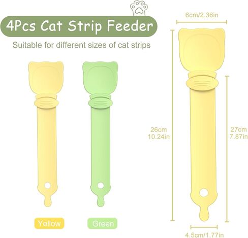 2Pcs Cat Strip Feeder Spoon, Cat Treat Spoon Squeeze for Wet Food, Easy Grip Design-Green&Yellow in Saudi Arabia