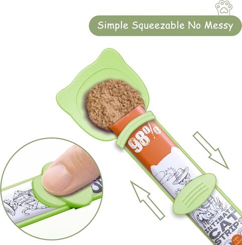2Pcs Cat Strip Feeder Spoon, Cat Treat Spoon Squeeze for Wet Food, Easy Grip Design-Green&Yellow in Saudi Arabia