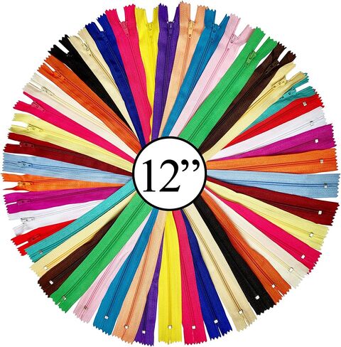 KGS Nylon Zipper for Sewing Crafts | Size: 12 Inch | 20 Assorted Colours | 40 Zippers/Pack | Multicolor Zippers for Sewing Supplies and Replacement in Bags, Pouches, Skirts, Dresses in Kuwait