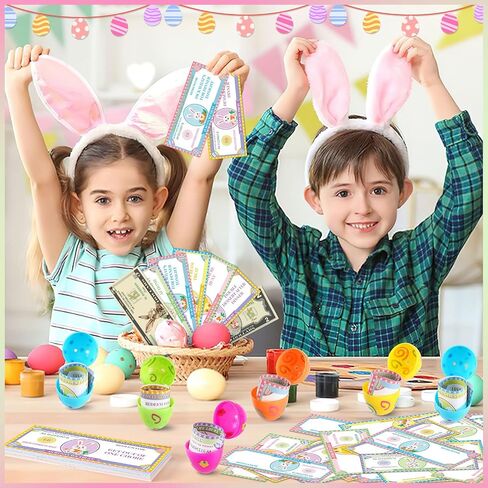 100 Pcs Easter Egg Fillers-Bunny Money Coupons, Paper Easter Egg Tokens Basket Stuffers, 60 Redeemable Coupons+30 Blank DIY Coupons+10 Bunny Dollars, for Easter Activities in Kuwait