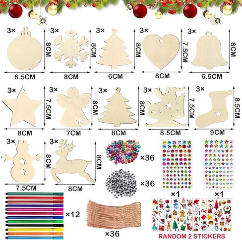 286Pcs Wooden Christmas Ornaments, Christmas Wooden Painting Craft Kit, Christmas Crafts for Kids, with Rhinestones Colored Pens Strings, for DIY Craft Making and Christmas Tree Ornaments in Saudi Arabia