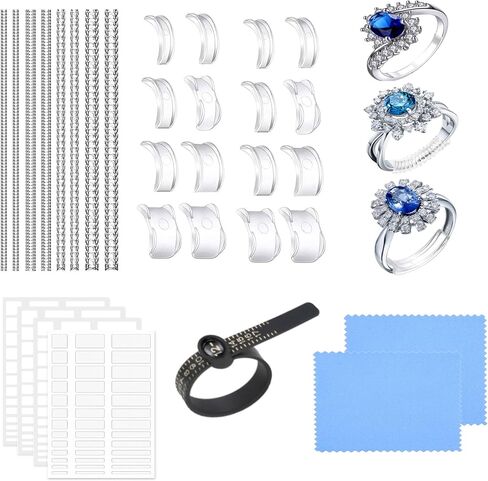 Ring Sizer, Ring Size Adjuster for Loose Rings, 16 Pack 4 Sizes Any Sizer, Invisible Ring Adjuster for Loose Rings Women Or Men,Ring Guards, Spiral Silicone,Ring Tightener Set w/Polishing Cloth in Saudi Arabia