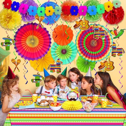 [7 أصناف] 39 PCS Cinco de Mayo Decorations ، Fiesta Mexican Party Party Supplies Paper Paper Banner Banner Banner Tabls Cover Honeycomb Table Cropiece Taco Luau Decor in Kuwait