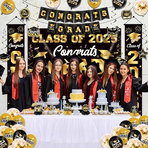 Graduation Decorations Class of 2025 Blue and Gold Graduation Party Decor Set include Congrats Grad Banner Backdrop Class of 2025 Balloons Party Supplies in Kuwait